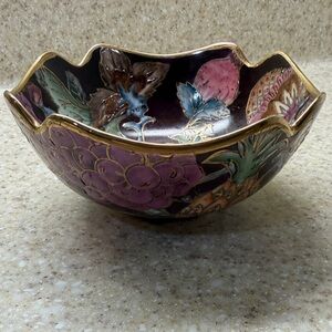 Floral Ceramic Bowl with Gold Accents
